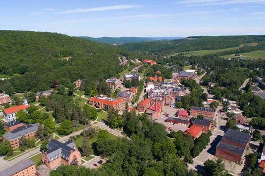 drone photo of Alfred University campus